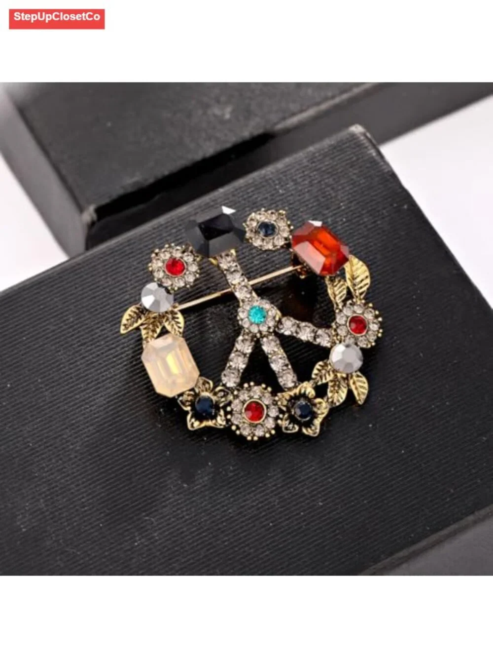 Antique Gold Plated Crystal Love Peace Brooch Pin Enamel Gift